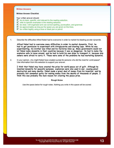 Image of Downloadable OSSLT Workbook Answer Key with Rubrics & Exemplars