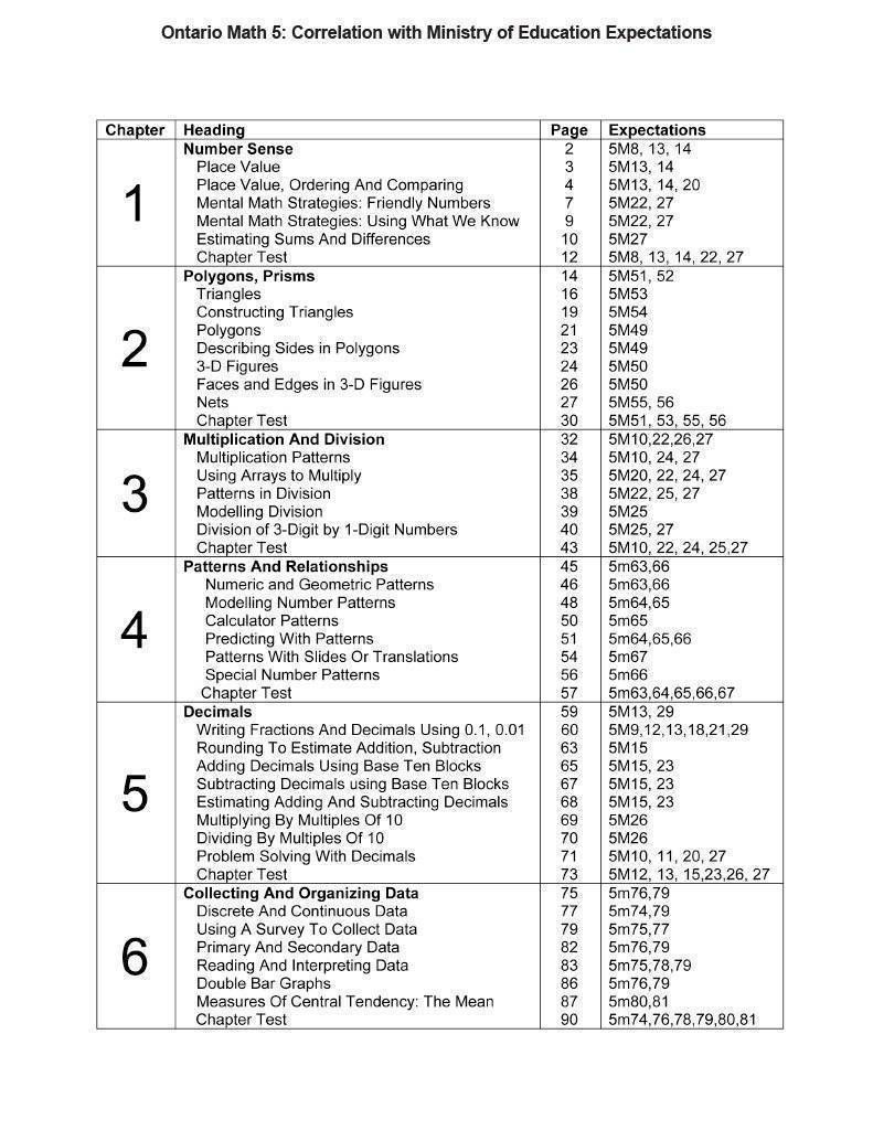 Ontario Math 5 Answer Book