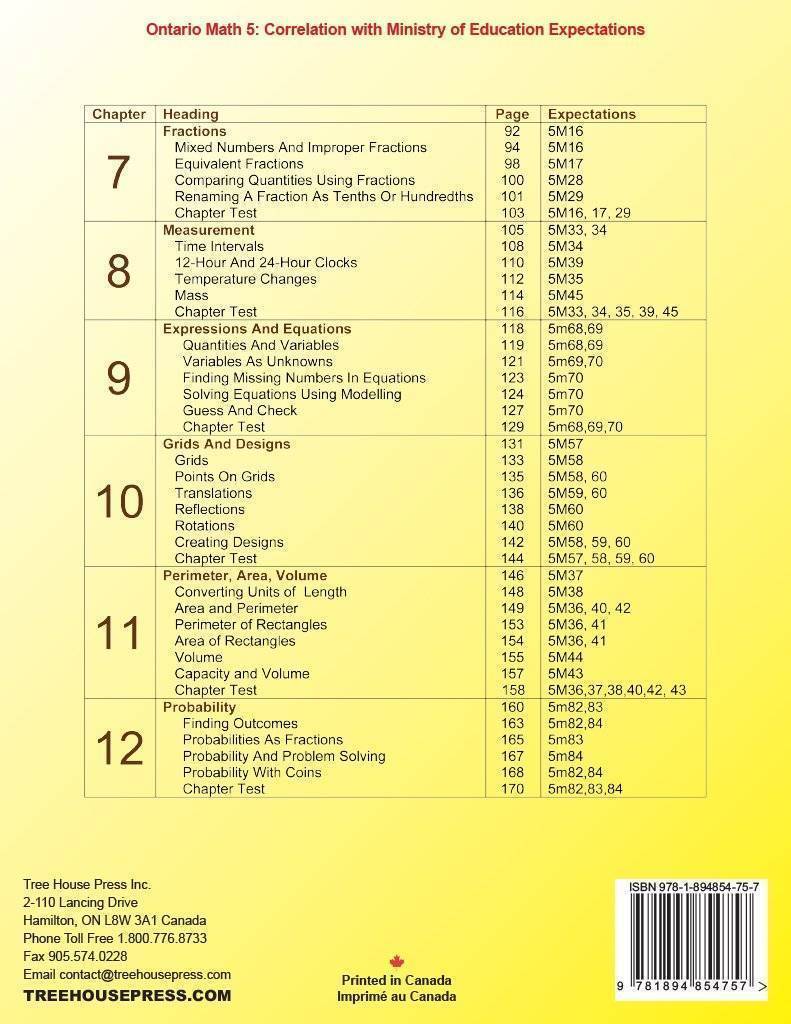Ontario Math 5 Answer Book