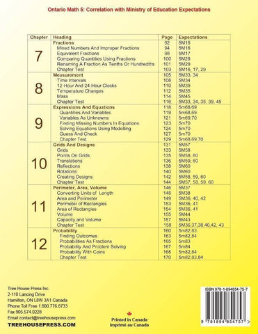 Image of Ontario Math 5 Answer Book